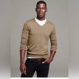 Banana Republic Luxe V-Neck Men's Beige Sweater blend cotton, silk, cashmere XL